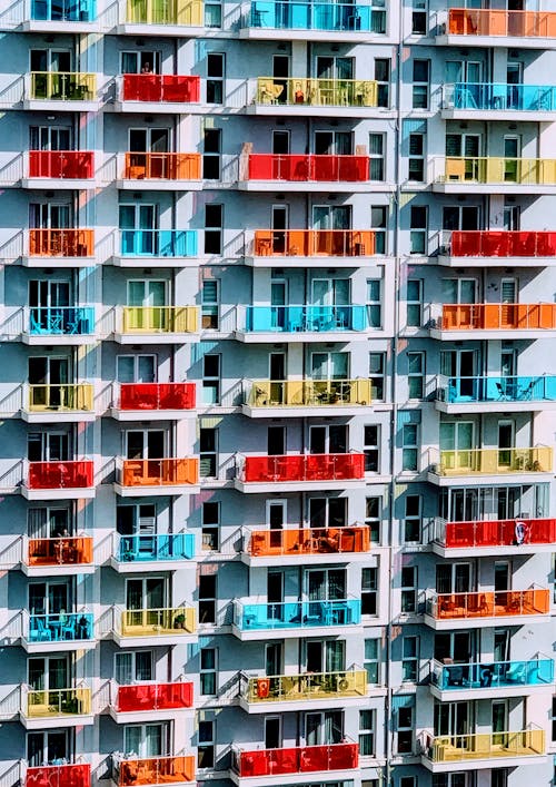 Concrete Building with Colorful Balconies 