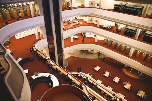 Free Interior of elegant spacious multistory library Stock Photo