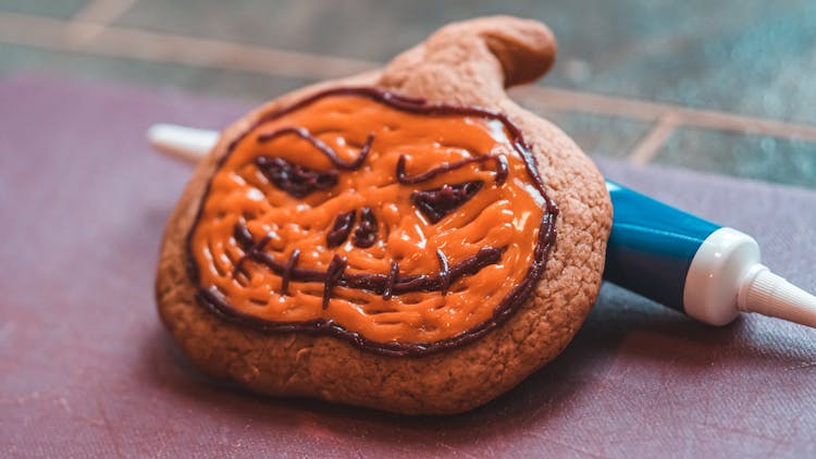 Halloween Cookie With Orange Angry Pumpkin Face