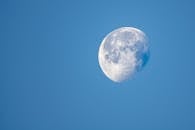 Luminous moon on blue starless sky