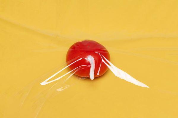 Food item covered in transparent cling film