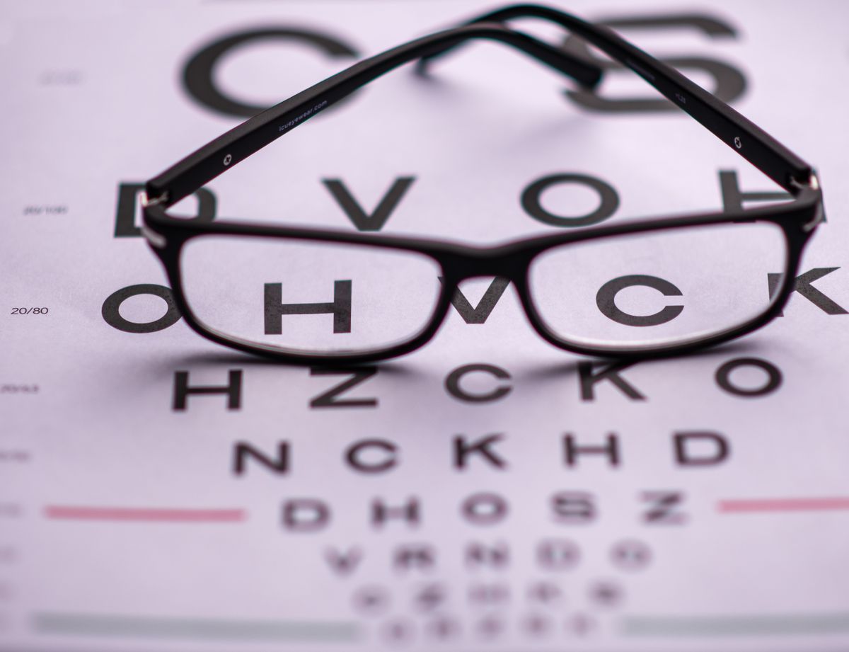 Eyeglasses on an eye chart