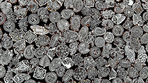 Black and white hand block-print cotton fabric