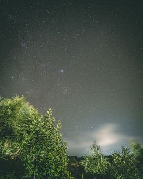 希腊地中海上空，宁静的夜空布满了星星