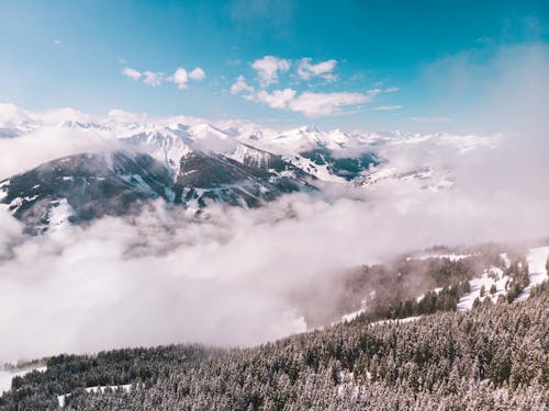 Snow Covered Mountains Under a Blue Sky