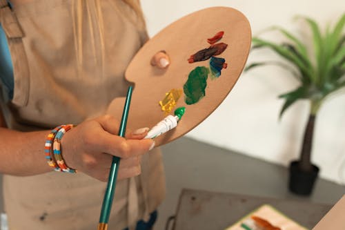 Close-Up Shot of a Painter Putting Acrylic Paint on a Palette