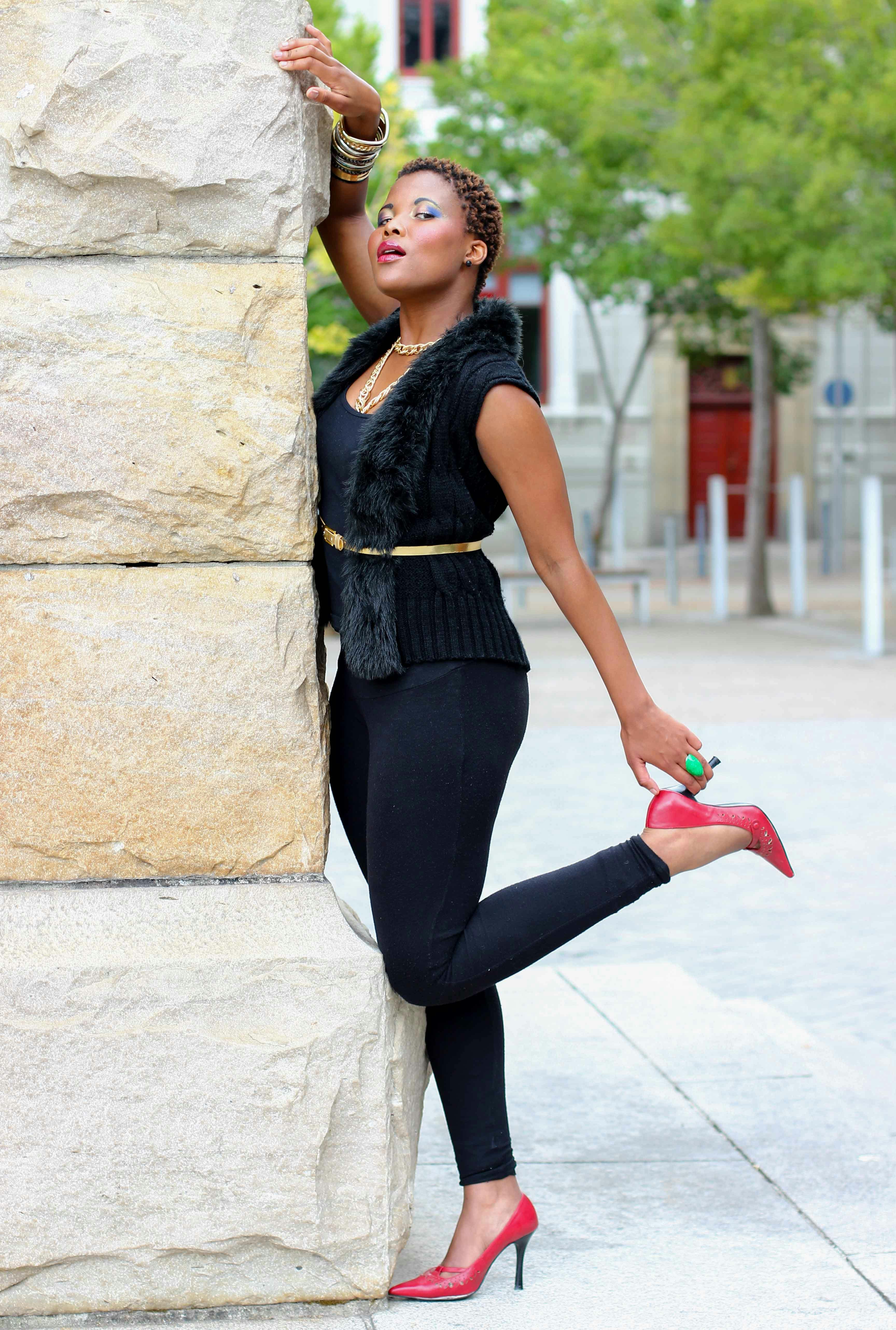 black tank top and black leggings