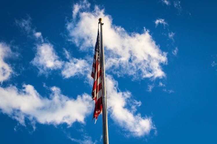 The USA Flag Raised In A Flag Pole