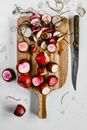 Cut Beet Roots on a Wooden Chopping Board