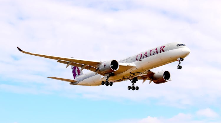 An Airborne Plane With Wheels Down