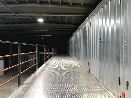 Free Steel Doors Inside Warehouse  Stock Photo