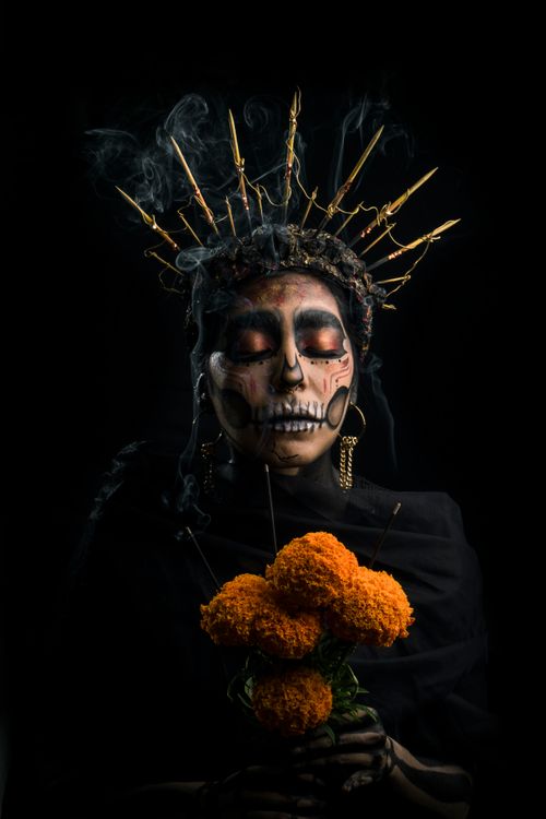 Free Creative skull art with flowers celebrating Día de los Muertos in Mexico. Stock Photo