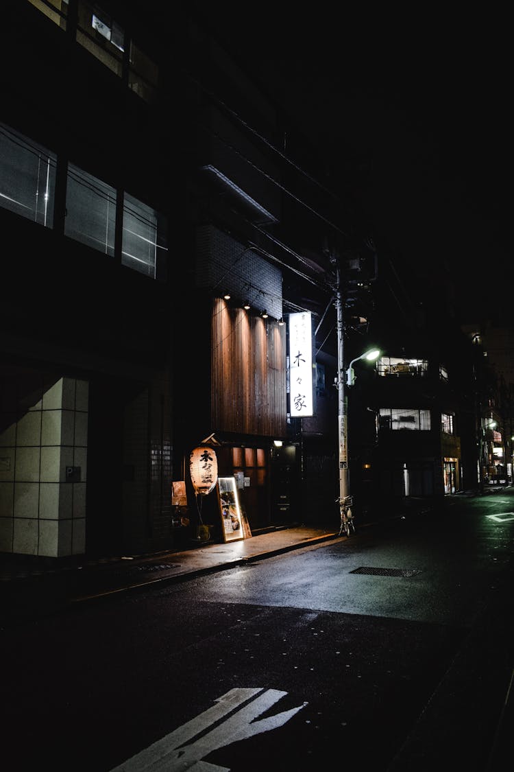 Front Of A Restaurant During Night Time