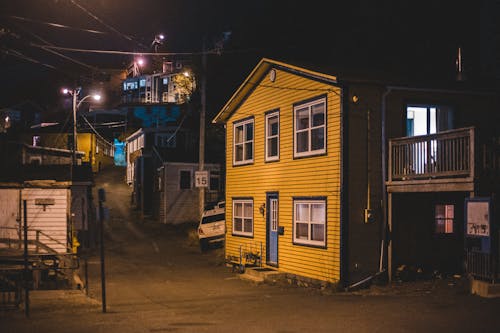 Empty street in suburb at night