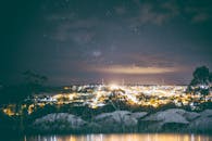 星空下迷人的城市景观，展现了城市灯光与自然的交融