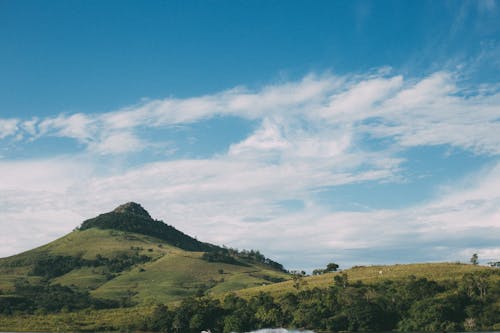 бесплатная Гора покрытая зеленой травой под голубым небом Стоковое фото