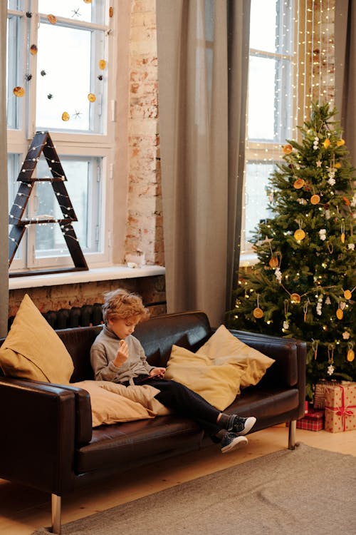 Boy Sitting on a Sofa