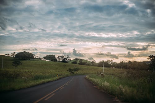 Black Concrete Road Path Surrounded With Grass