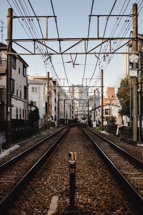 Railroad Tracks between Buildings