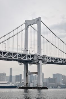 以城市天际线为背景，东京彩虹桥横跨东京湾