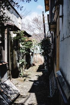 日本日光传统木屋间的宁静小巷，充满乡村魅力