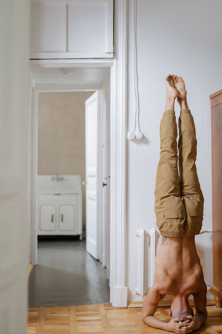 A Man Doing Headstand