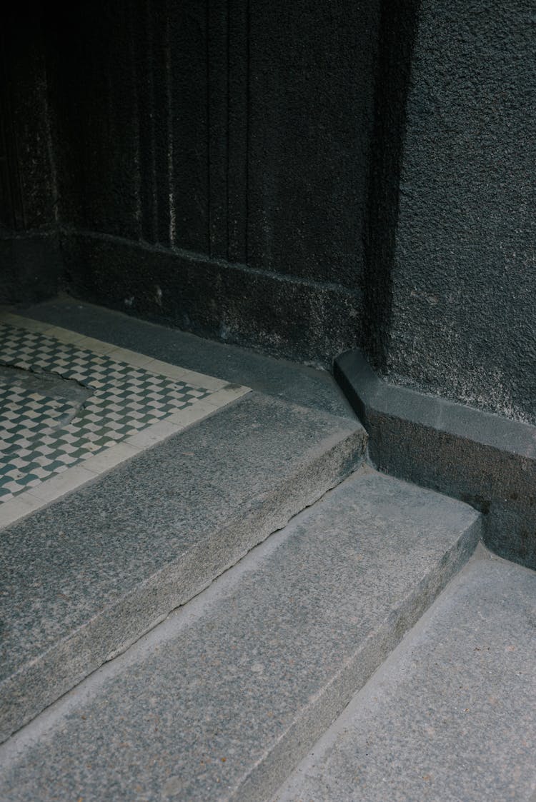 Shabby Stone Steps Of Old Public Building Entrance