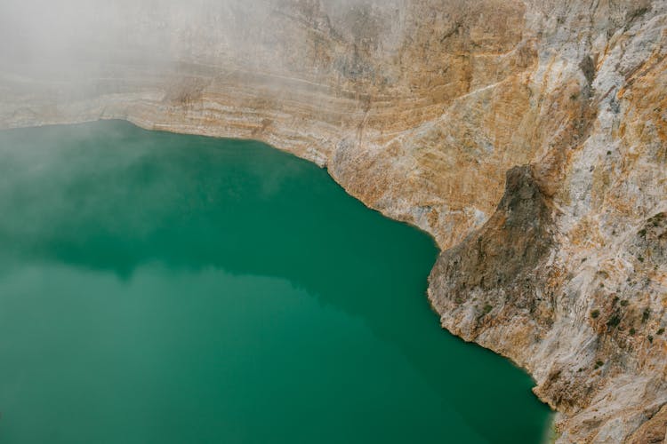 Aerial Photography Of A Volcanic Crater Lake