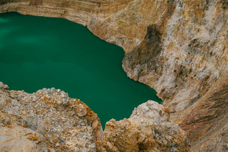 Drone Shot Of Volcanic Crater Lake