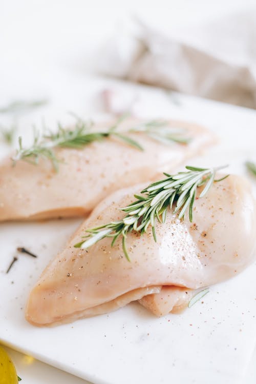 Herbs on Raw Chicken Breasts
