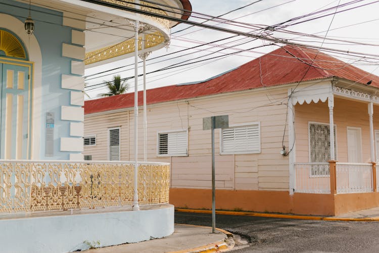 Beautiful Houses On The Street Of A Small Town