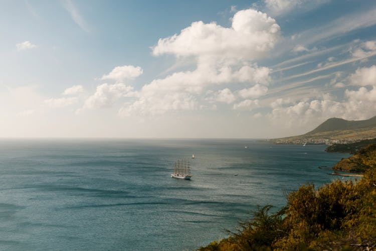 White Ship Sailing On The Ocean