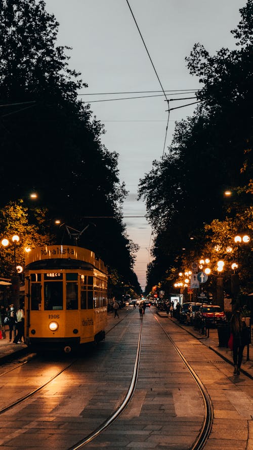 A Yellow Tram on the Road 