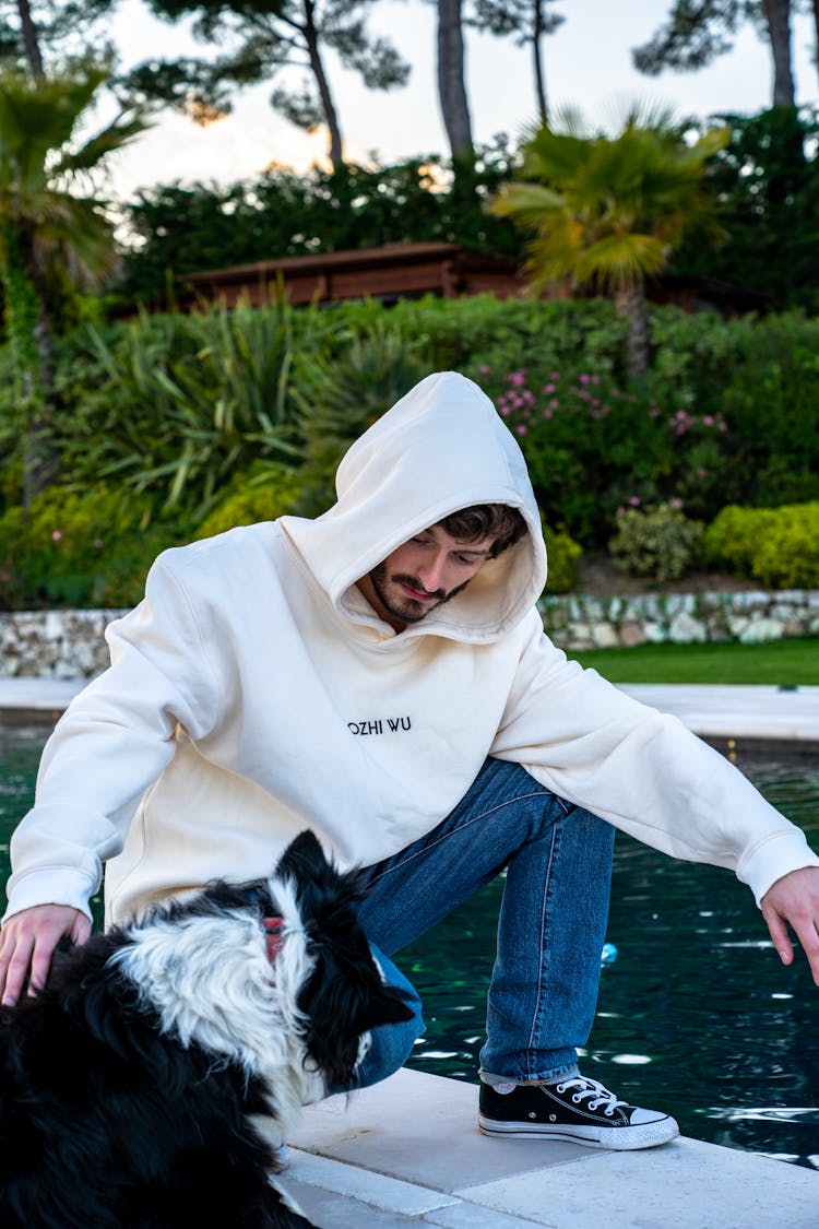 A Man In Beige Hoodie