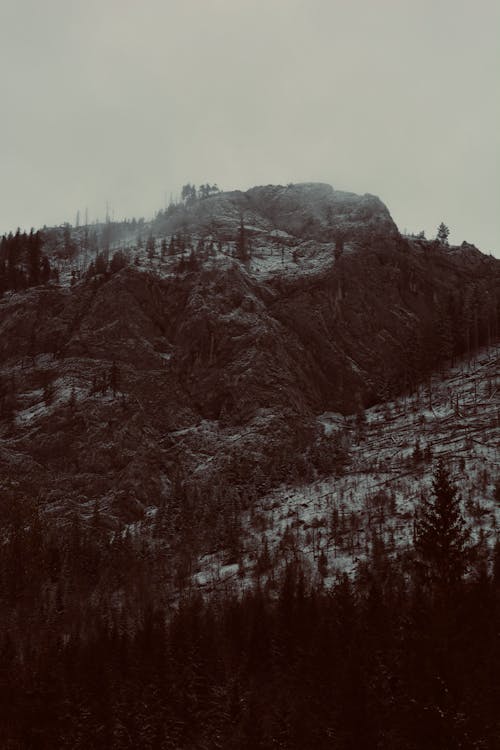 Безкоштовне стокове фото на тему «вертикальні постріл, вершина гори, монохромний»