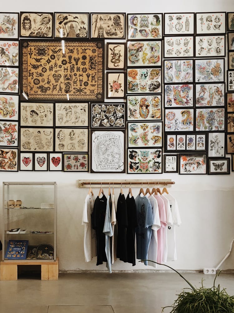 Room Interior With Shirts On Clothing Rack 