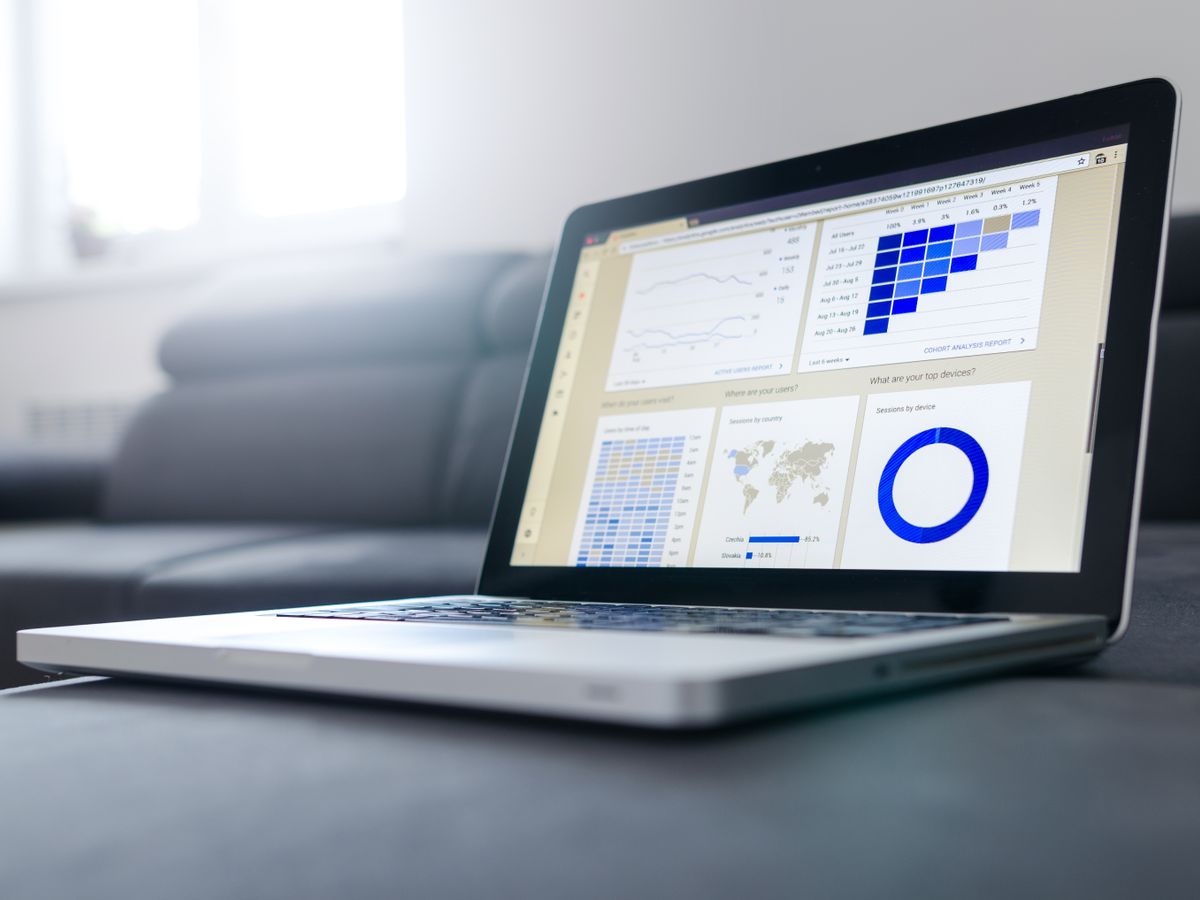 Laptop showing a software analytics dashboard