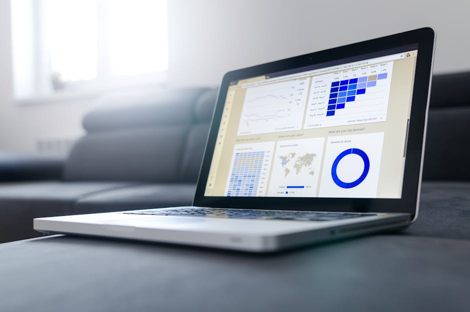  A laptop displaying a cloud service reporting tool with various graphs and charts used in various industries.