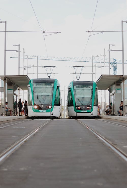 Free Trams on a Tram Stop in a City  Stock Photo