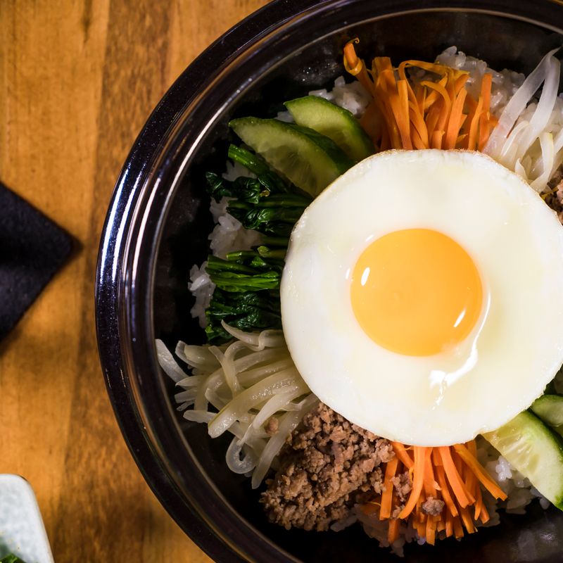 Korean Bibimbap with Beef, Spinach, Carrots and Zucchini