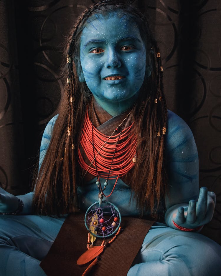 Girl In Her Avatar Halloween Costume