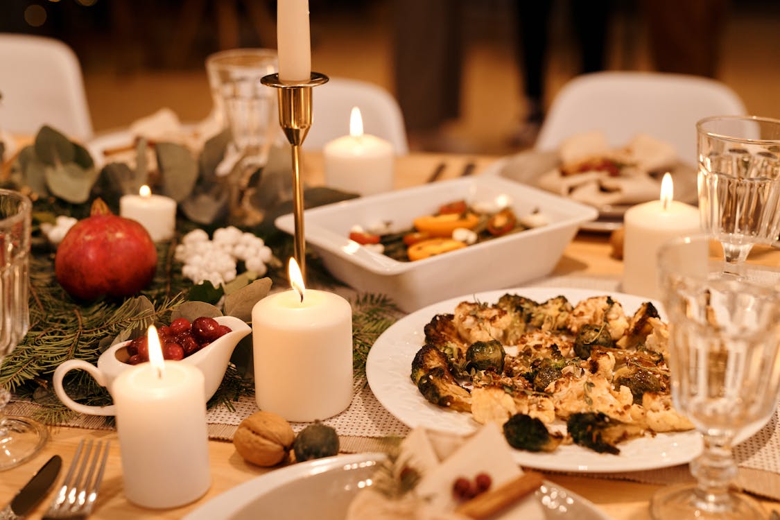 Free Food Served on Christmas Dinner Stock Photo