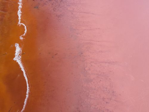 Free Aerial view showcasing the vivid pink hues of the lake in Sea Lake, Victoria, Australia. Stock Photo