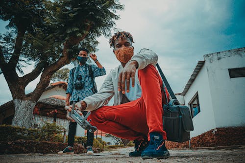 Two African American Teenagers in Face Covid Masks