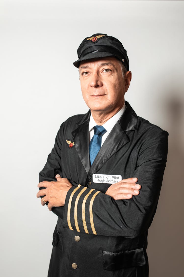 Man In Black Suit Jacket Pilot Uniform