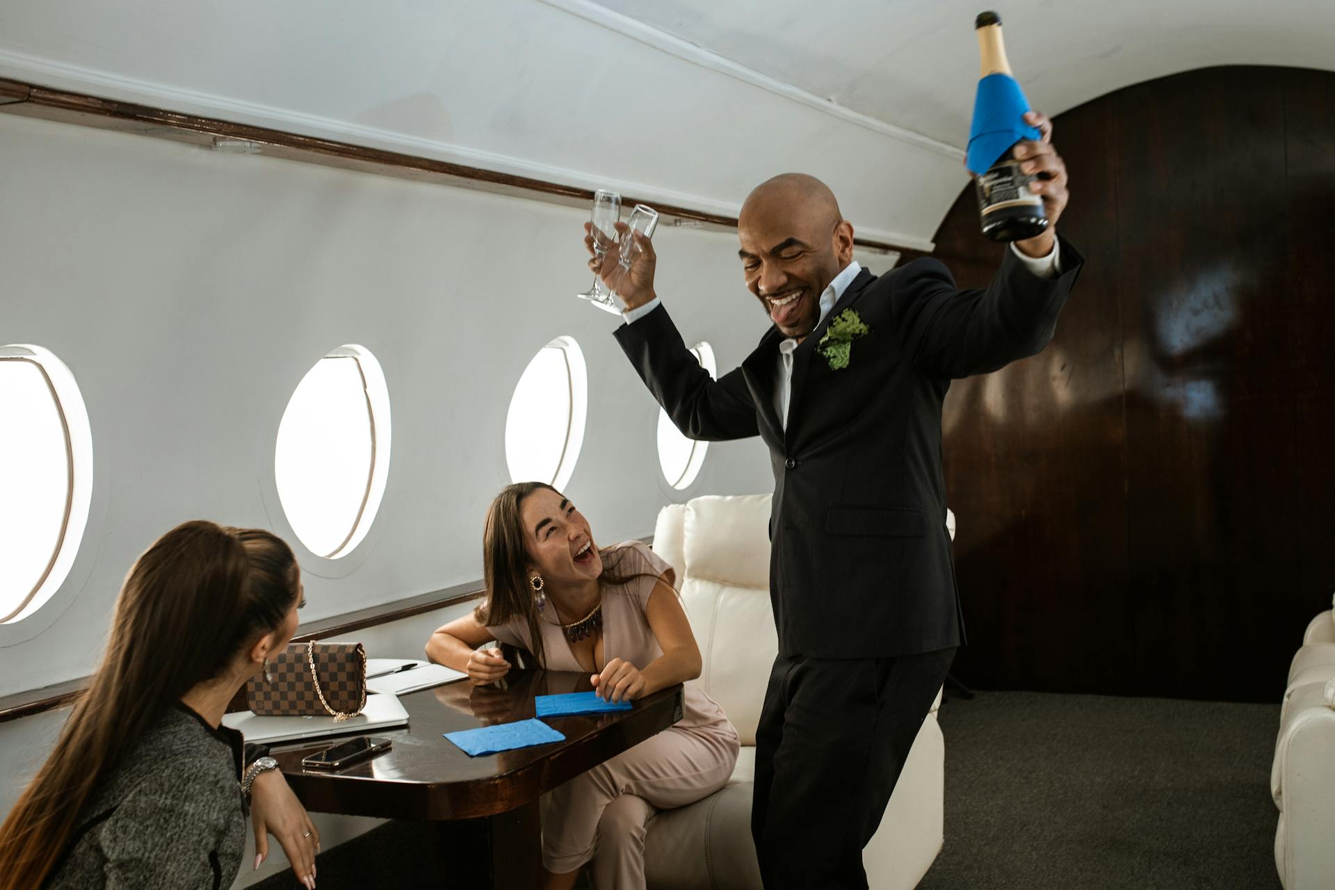 VIP People having Fun on a Private Jet