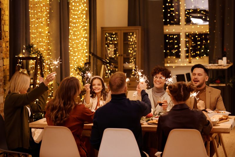 Family sharing a festive holiday dinner at home