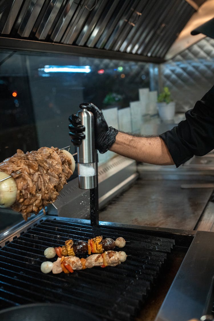 Grilling Of Skewers On A Grill 