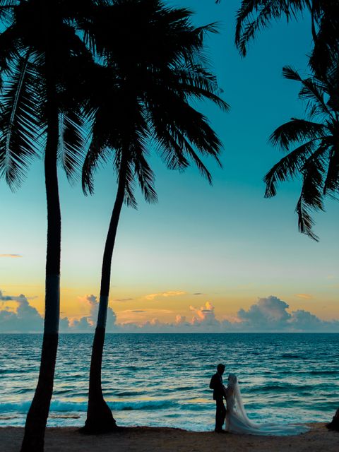 Wedding invitation palm-sunset
