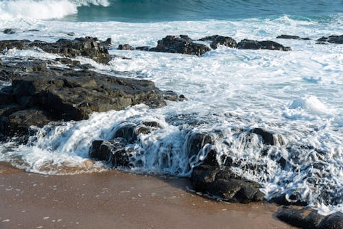 Ocean Waves Crashing on the Rocky Shore